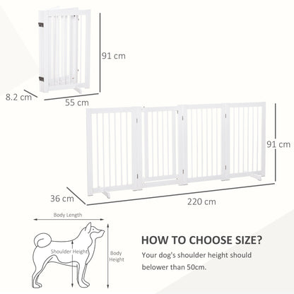 PawHut Wooden Freestanding Pet Gate 4 Panels 91cm Foldable Dog Fence w/ Support Feet