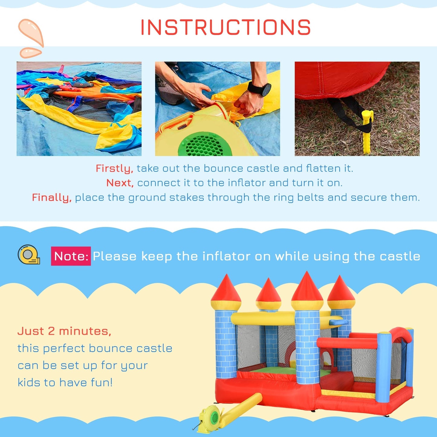 Kids Bounce Castle Inflatable Trampoline Slide Pool Basket for Kids Age 3-10