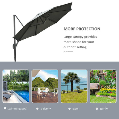 3M Offset Parasol Cantilever Hanging Umbrella 360° Rotation w/ Base Dark Grey