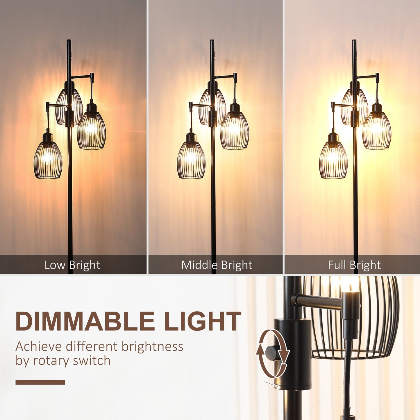 170cm Industrial 3-Light Floor Lamp