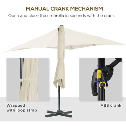 Outsunny 2.5 x 2.5m Patio Offset Parasol Umbrella Cantilever Hanging Aluminium Sun Shade Canopy Shelter 360 Rotation with Crank Handle and Cross Base