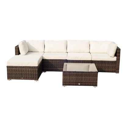 Garden Patio Rattan Furniture 6-Piece Wicker Weave Conservatory Sofa Chairs Table Set Brown Aluminium Frame