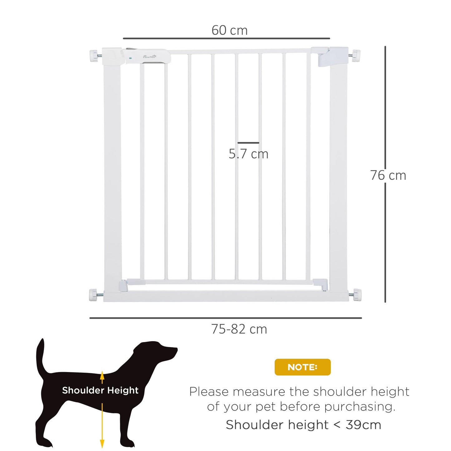 Pawhut Adjustable Pet Safety Gate Dog Barrier Home Fence Room Divider Stair Guard Mounting White (76 H X 75-82W cm)