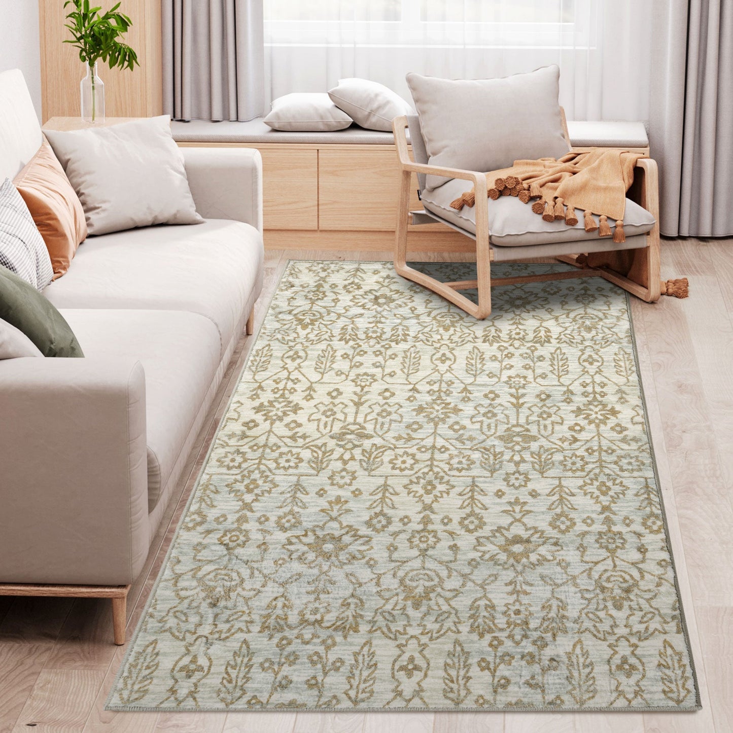 Cream and Green Rug