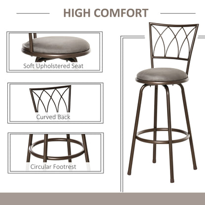 Set of 2 Bar Chairs Swivel Armless Upholstered Metal Frame Barstools with Backrest & Footrest