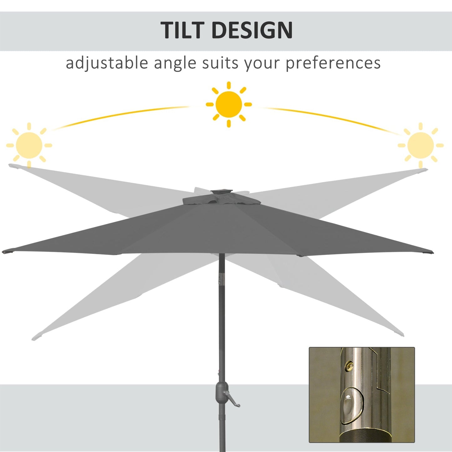 2.7m Patio LED Umbrella with Push Button Tilt/Crank 8 Rib Sun Shade Parasol