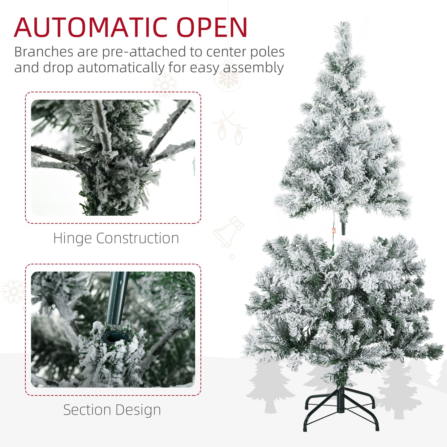 4ft Prelit Christmas Tree Artificial - White Frosted Green with LED Lights Multicoloured 311 Tips