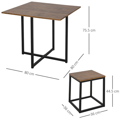 5-Piece Industrial Table & Stool Set w/ Metal Frame Home Dining Stylish Square Compact Seating Chair Beautiful Cool Black Brown