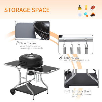 Portable Charcoal Kettle Grill Outdoor Barbecue Trolley BBQ Heat Smoker Grilling with Two wheels