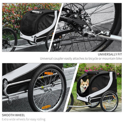 PawHut Folding Dog Bike Trailer Pet Bicycle Jogger Travel Carrier-Black & White