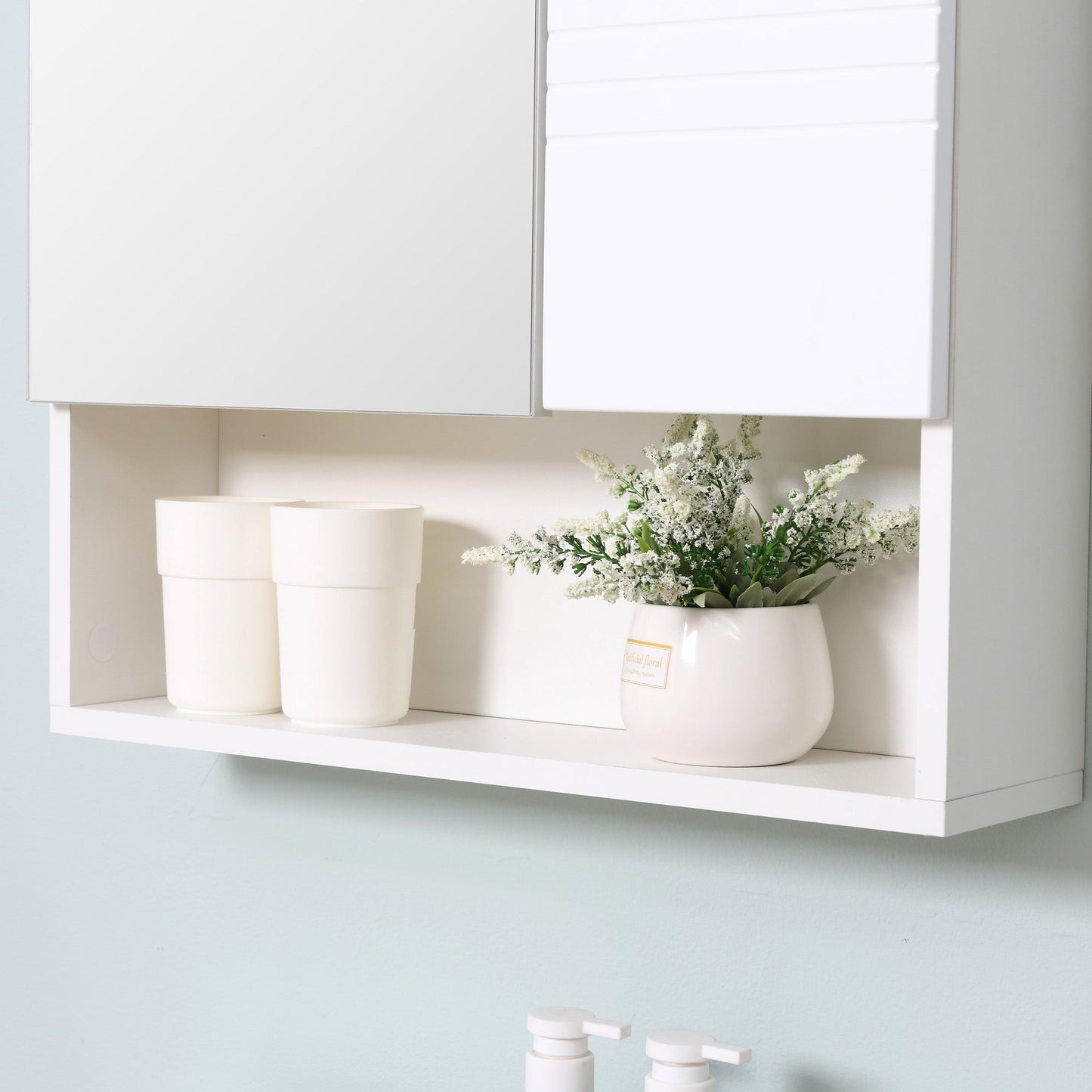 kleankin Bathroom Mirror Cabinet Wall-Mounted Storage w/ Double Door Adjustable Shelf - White