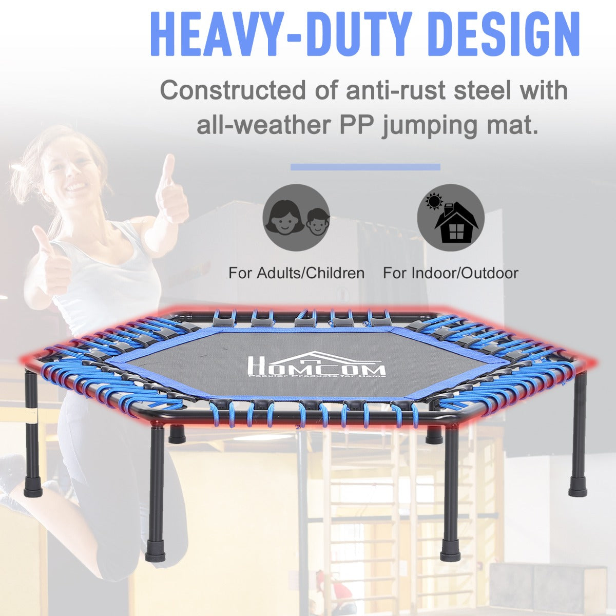 40" Mini Hexagon Steel Frame Trampoline with Anti-slip Rubber Pads Blue