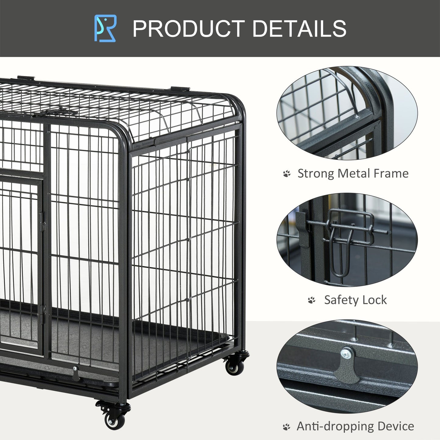 PawHut Metal Dog Cage Kennel Locking Door & Wheels Removable Tray Openable Top For Extra Large Pets 125 x 76 x 81 cm