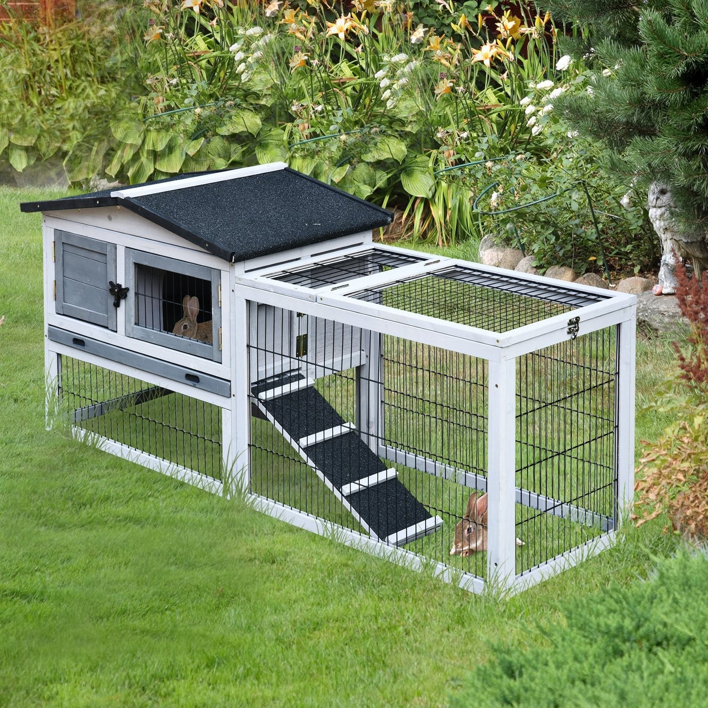 PawHut 2 Level Rabbit Hutch Outdoor