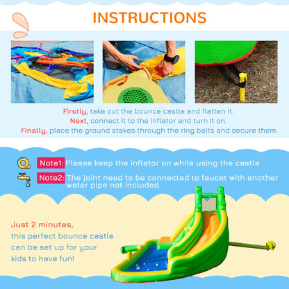 5 in 1 Kids Bouncy Castle Large Crocodile Style Inflatable House Slide Basket Water Pool Gun Climbing Wall with Blower Carrybag for Kids Age 3-8