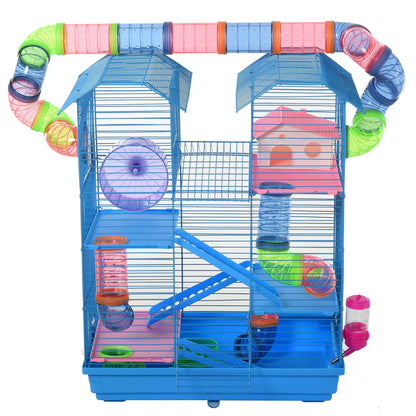 PawHut 5 Tier Hamster Cage Carrier Habitat with Exercise Wheels Tunnel Tube Water Bottle Dishes House Ladder for Dwarf Mice