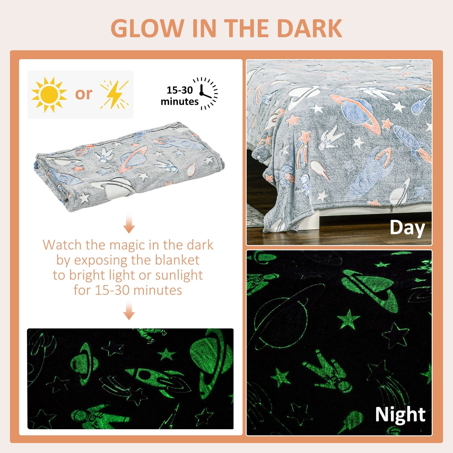 Glow in The Dark Flannel Fleece Blanket for Sofas