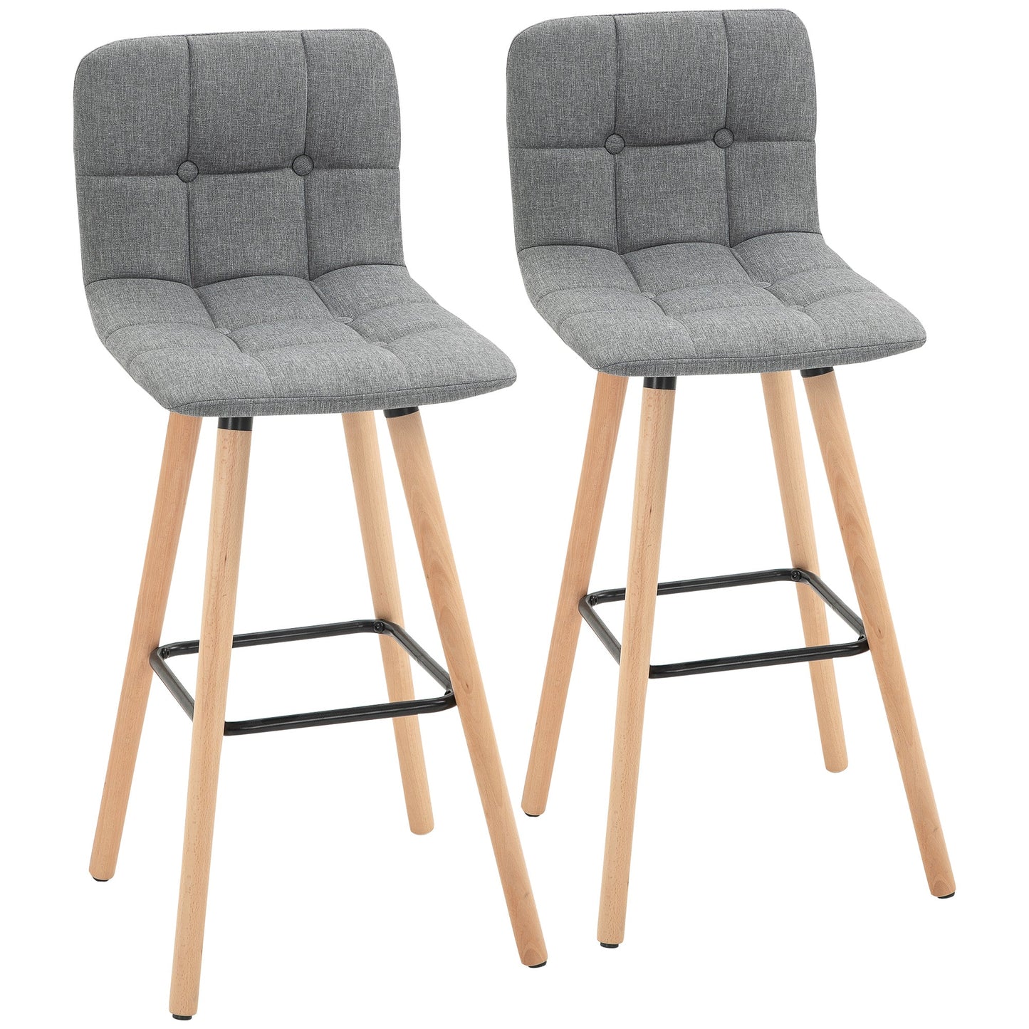 Bar stool Set of 2 Armless Button-Tufted Counter Height Bar Chairs with Wood Legs & Footrest