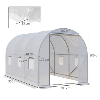 3.5 x 2 x 2 m Large Galvanised Steel Frame Outdoor Poly Tunnel Garden Walk-In Patio Greenhouse - White