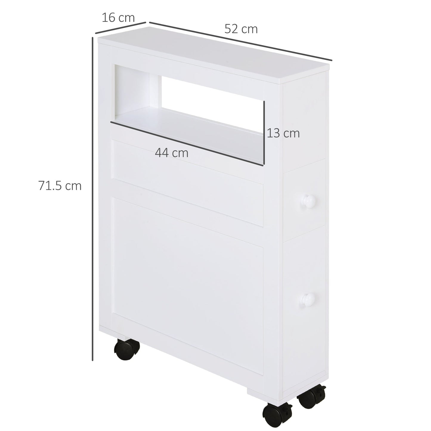 Medium-density fibreboard Narrow Rolling Bathroom Side Cabinet White