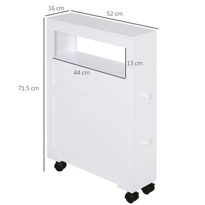 Medium-density fibreboard Narrow Rolling Bathroom Side Cabinet White