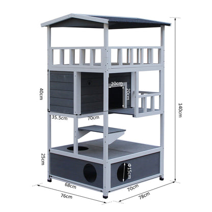 Task Master 137cm Cat House 3 Tier White & Black by Pawhut