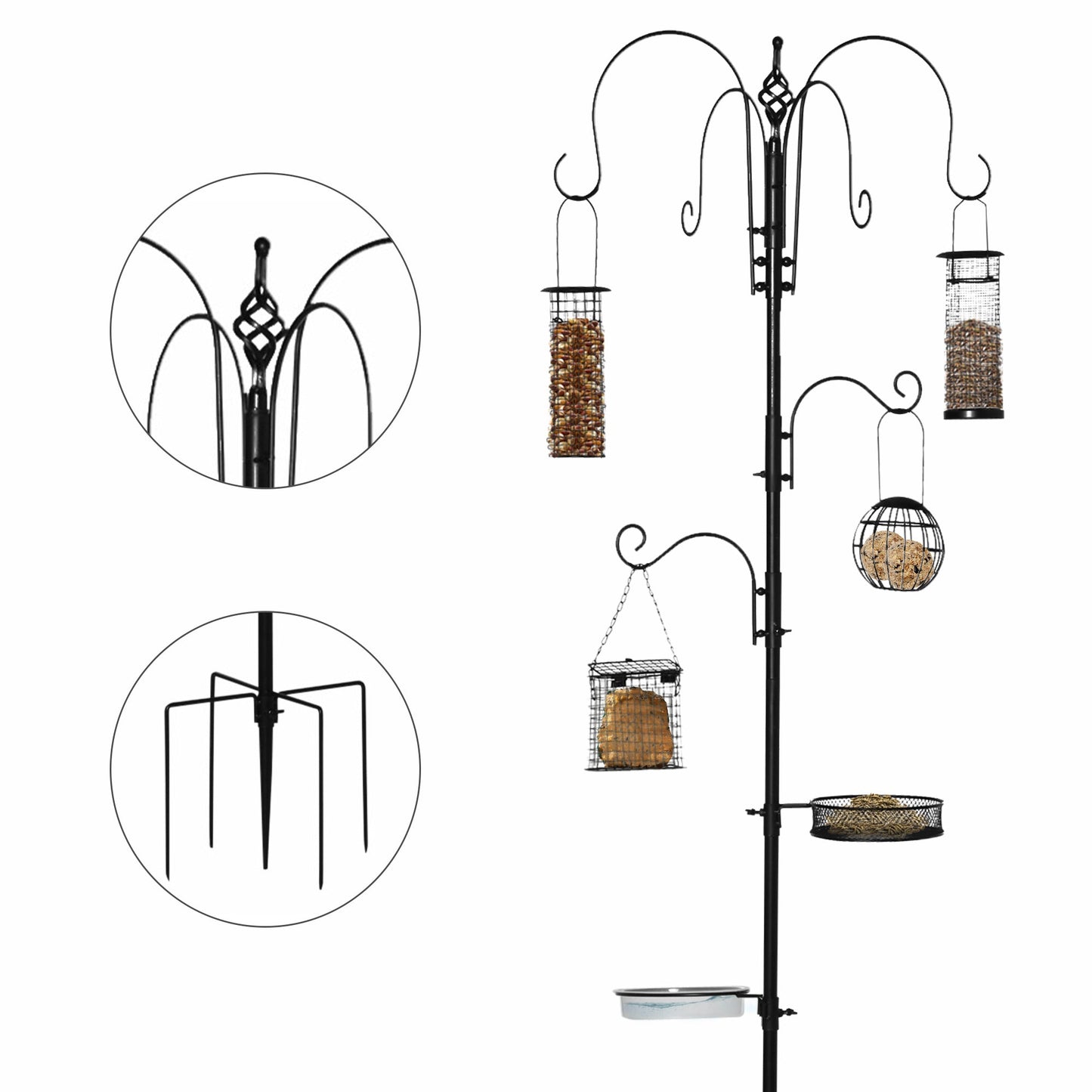 Hanging 226cm Bird Feeder Station Steel Black by Pawhut