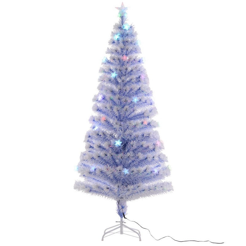 Homcom 6 Foot Artificial Fibre Optic Christmas Tree w/ 26 LED Lights Pre-Lit White Blue