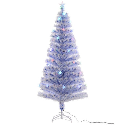 Homcom 6 Foot Artificial Fibre Optic Christmas Tree w/ 26 LED Lights Pre-Lit White Blue