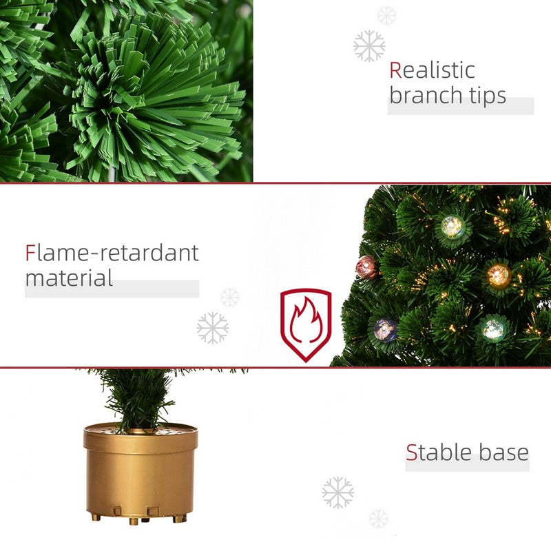 Homcom 3 Foot Prelit Artificial Christmas Tree Fiber Optic Holiday Home Xmas Indoor Decoration with Golden Stand Green