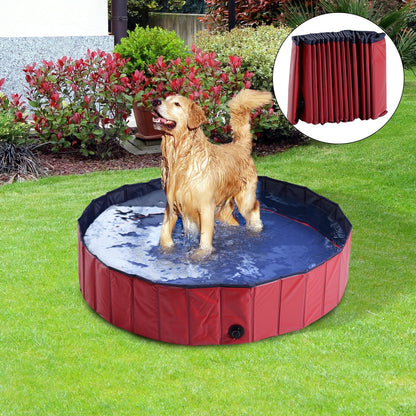 PawHut Foldable Dog Paddling Pool Pet Cat Swimming Pool Indoor/Outdoor Collapsible Summer Bathing Tub Shower Tub Puppy Washer ?140 x 30H cm