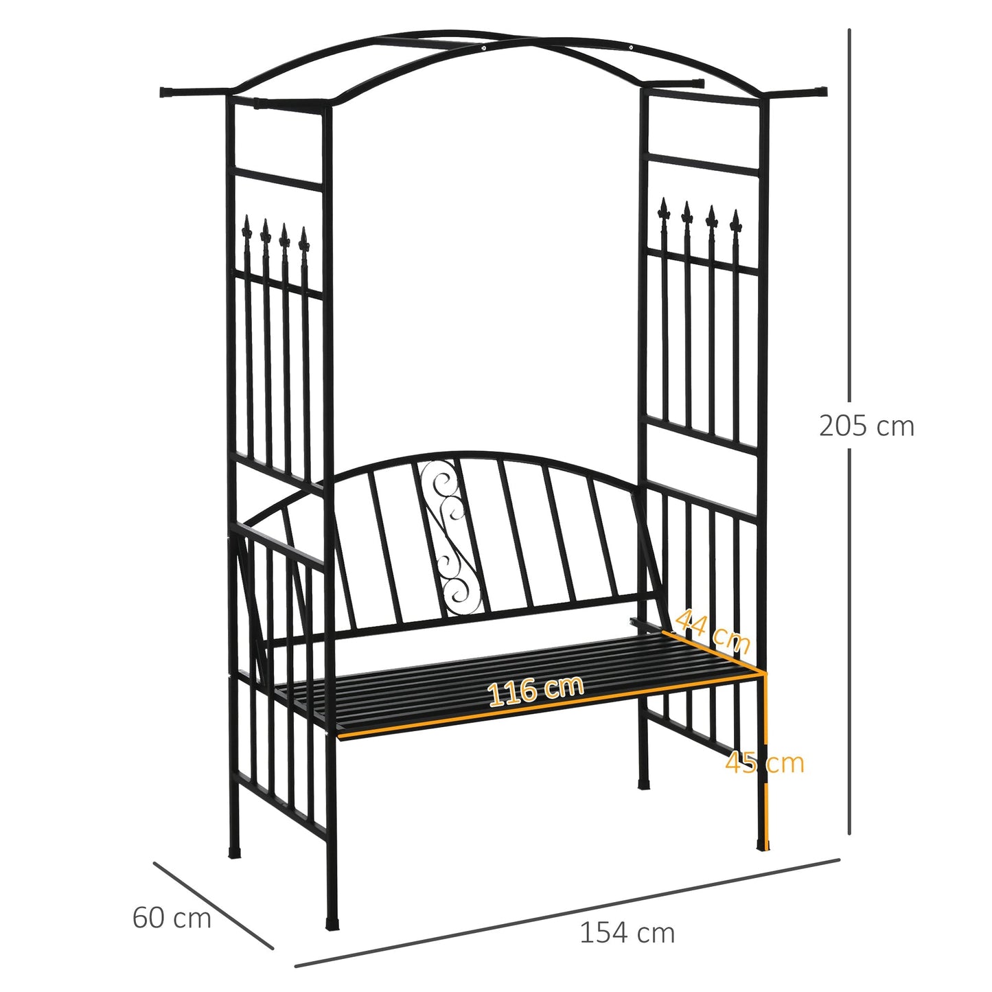 Steel Frame Outdoor Garden Arch w/ 2 Seater Bench Black