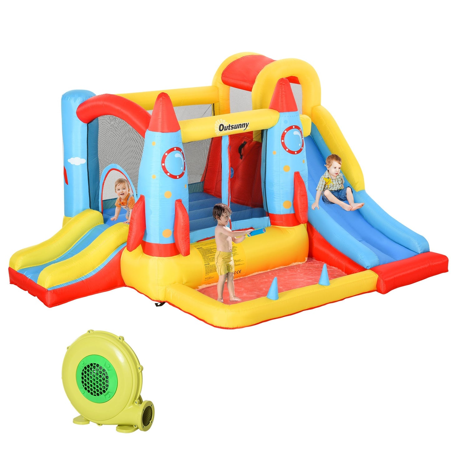 Bounce Castle Inflatable Trampoline Slide Pool Rocket Design 3.4 x 2.8 x 1.85m