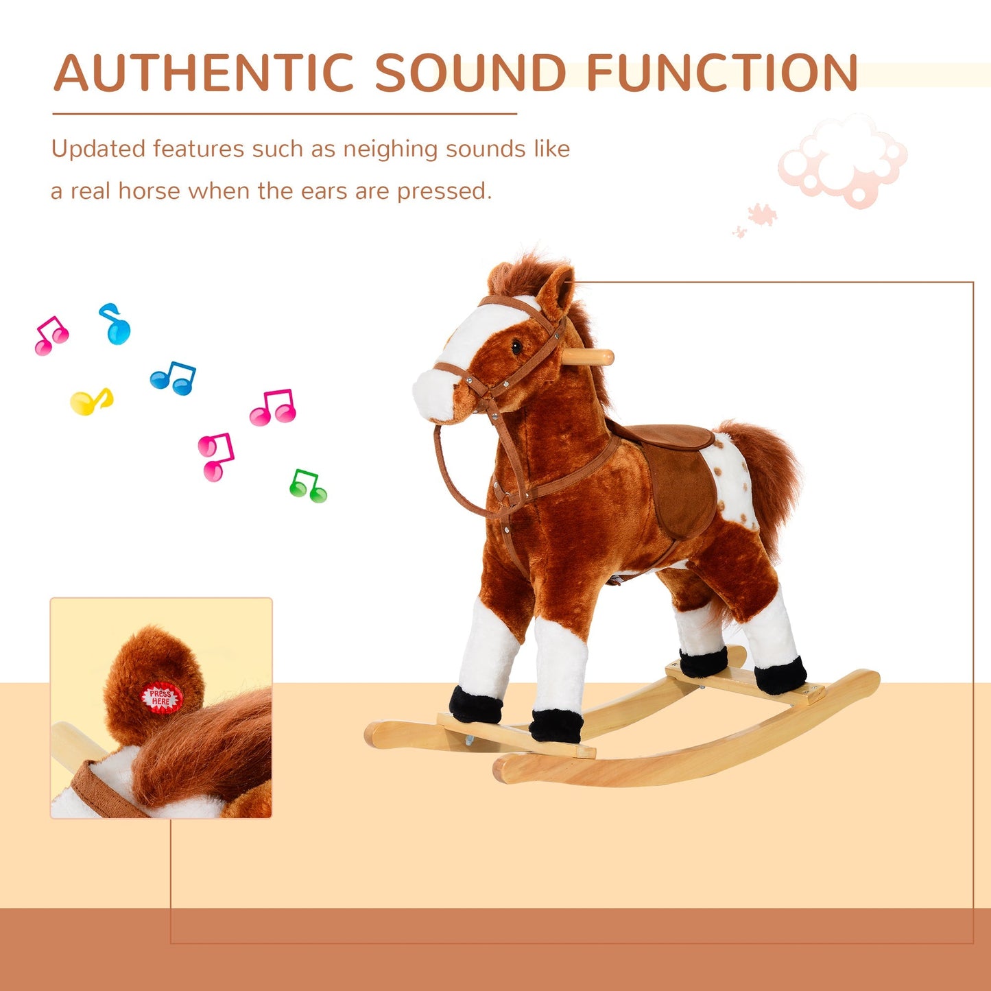 Children Plush Rocking Horse with Sound-Brown