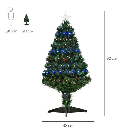 3 Foot Prelit Artificial Christmas Tree with Multi-Coloured Fiber Optic LED Light