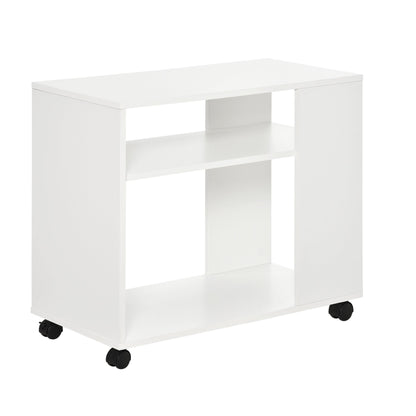 Mobile Sofa Bed Beside Side Table Nightstand End Table with 2 Storage Shelves Casters Brake Wheels for Compact Home Cart