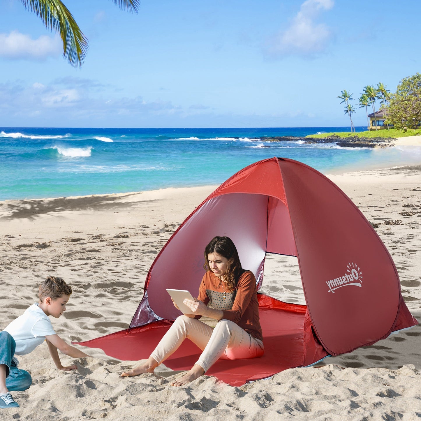 Pop-up Portable Beach Tent-Red