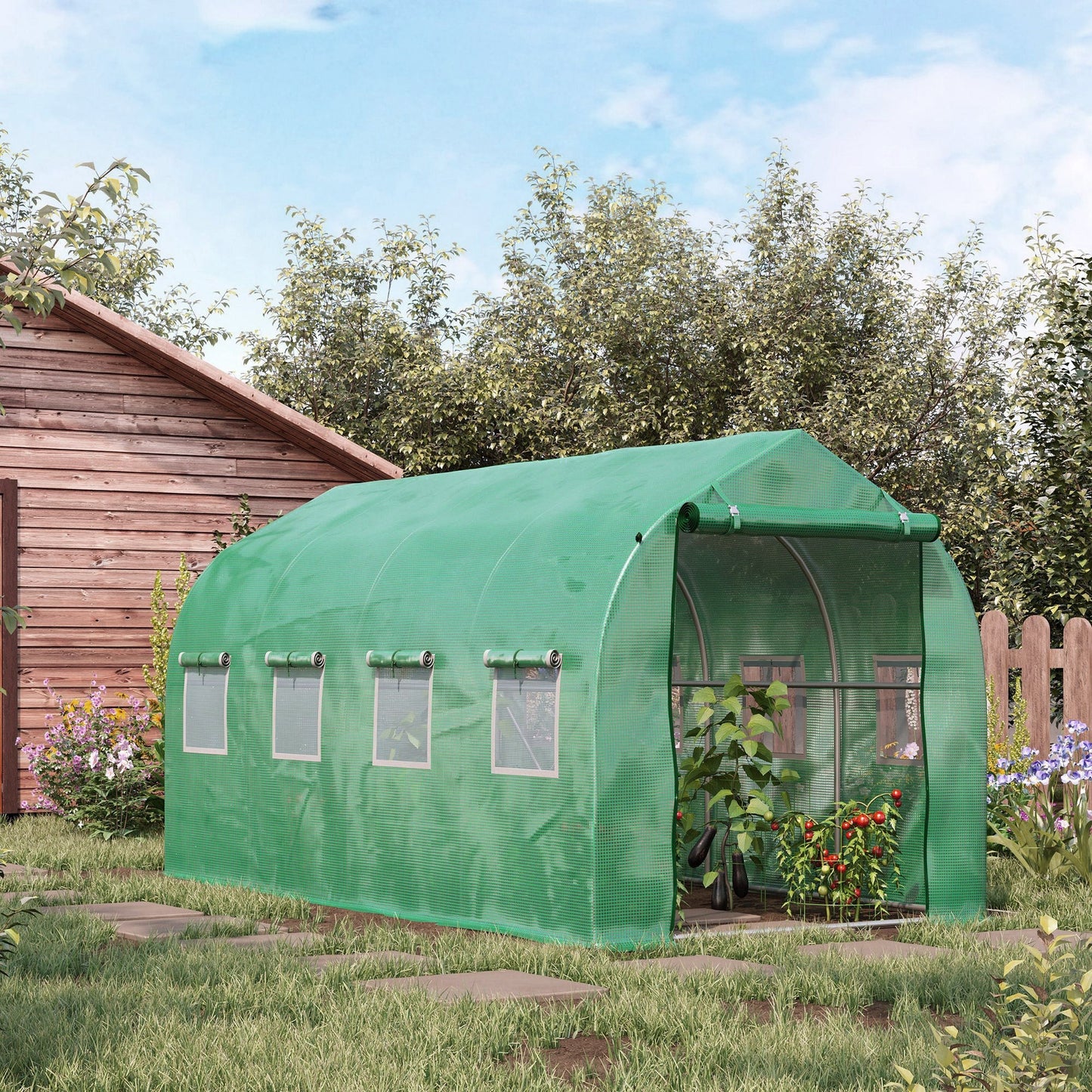 4x2 m Polytunnel Walk-in Greenhouse-Green