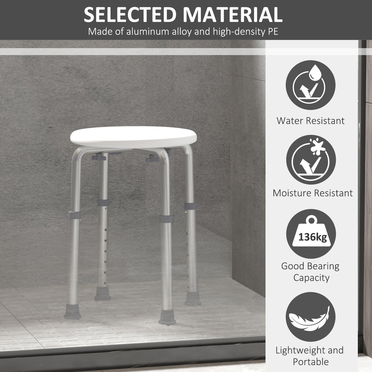 Adjustable Non-Slip Shower and Bath Stool