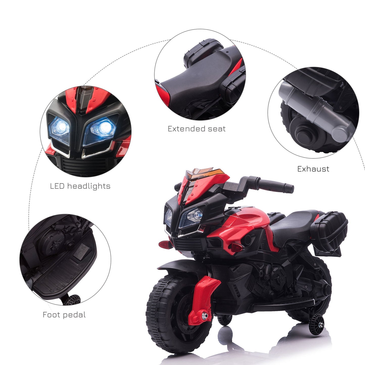 Kids 6V Electric Ride On Motorcycle Vehicle w/ Lights Horn Realistic Sounds Outdoor Play Toy for 1.5-4 Years Old Red