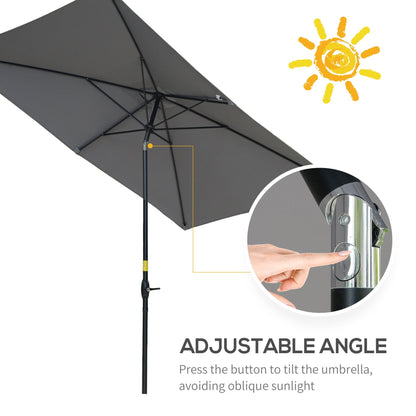 Outsunny 2 X 3M Rectangular Market Umbrella Patio Outdoor Table Umbrellas With Crank & Push Button Tilt Dark Grey