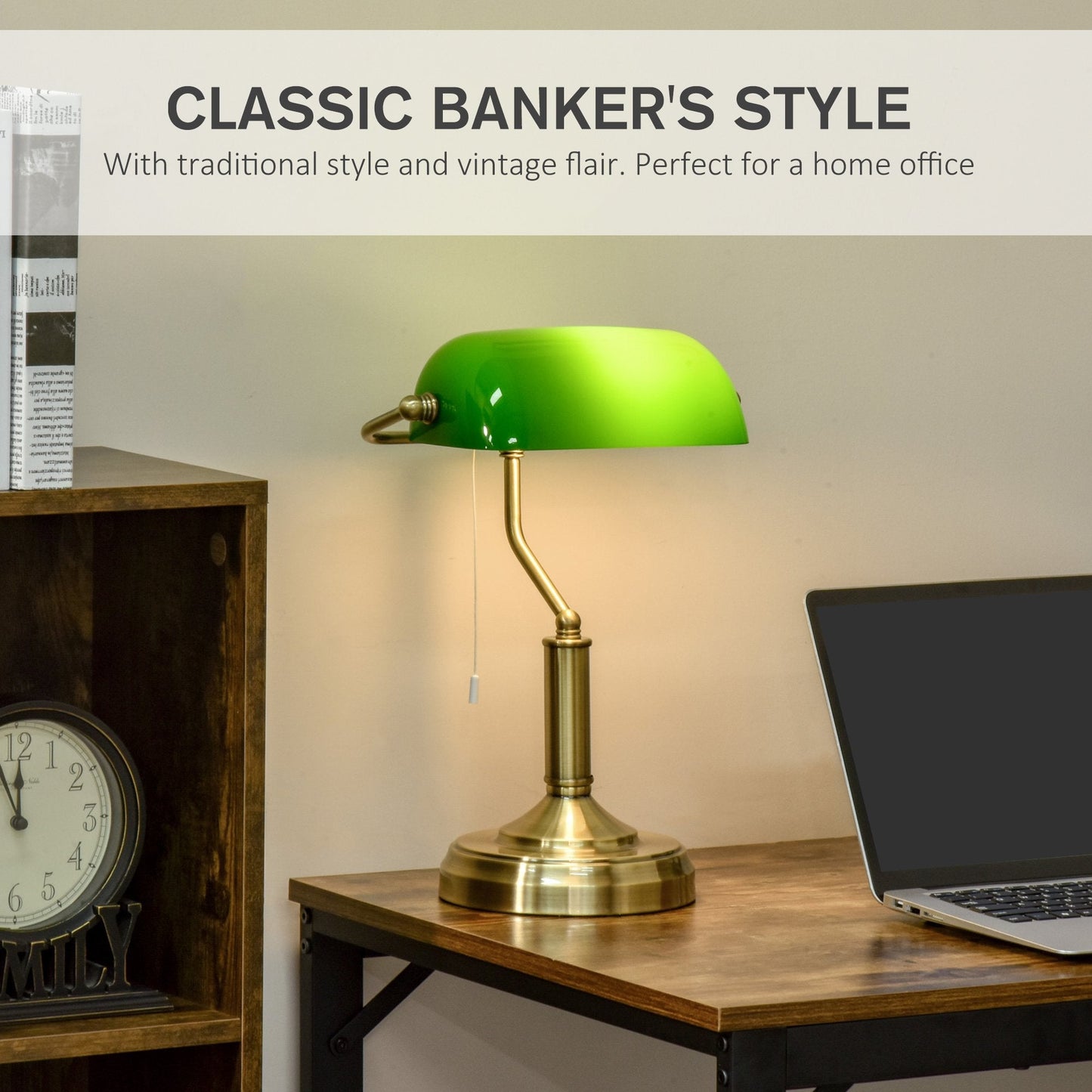 Banker's Table Lamp w/ Antique Bronze Base