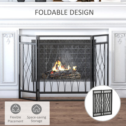 Homcom 3-Panel Folding Fireplace Screen Home Metal Mesh Fire Spark Guard 126L X 3W X 80H cm-Black