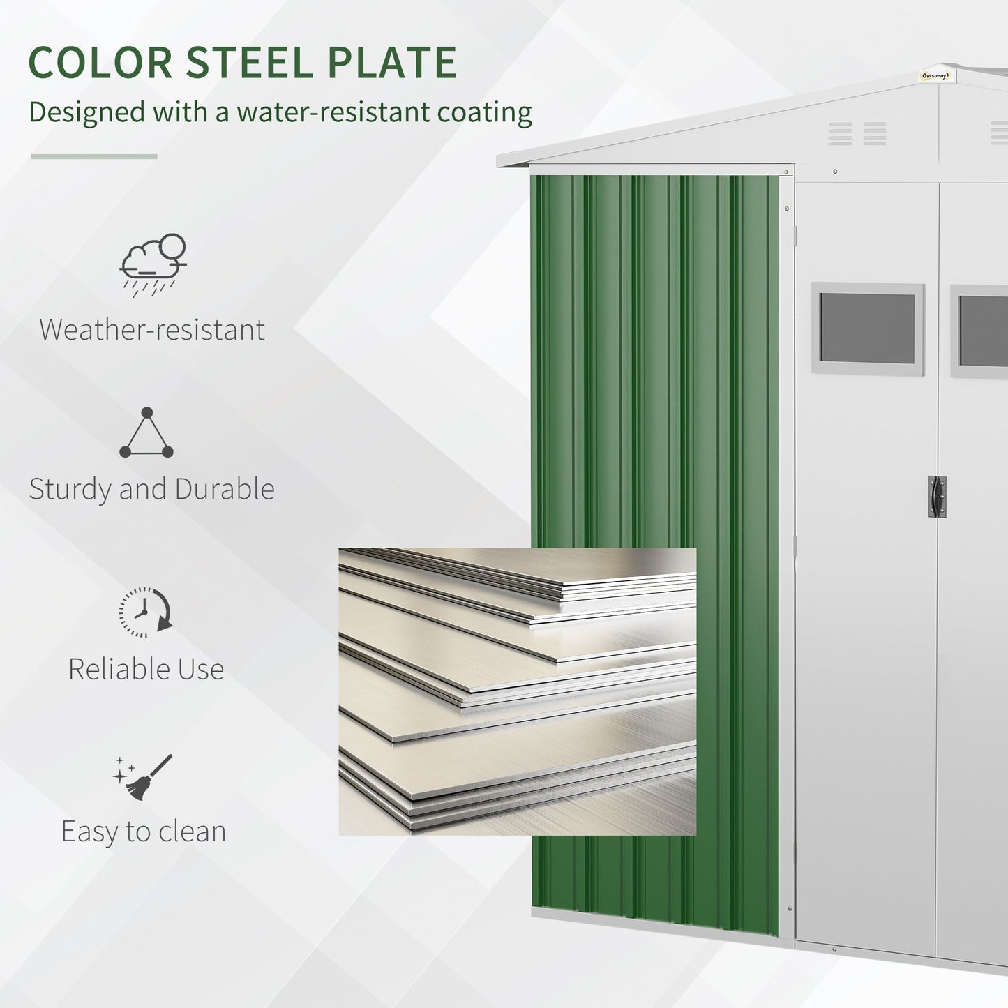 Galvanised 8 x 4' Double Door Apex Garden Shed Lockable Steel Green by Steadfast