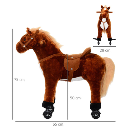 Homcom Kids Plush Ride On Walking Horse Withsound-Brown