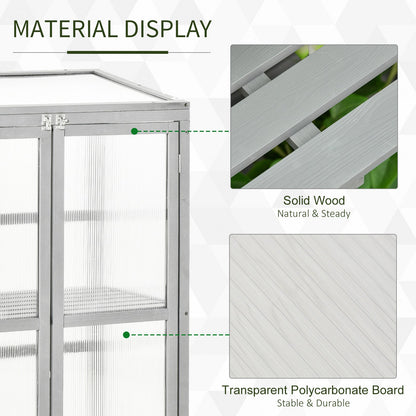 Wooden Cold Frame Greenhouse Polycarbonate Garden Grow House for Flower Vegetable Plants with Adjustable Shelf