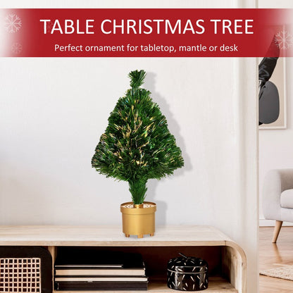 2 Foot Prelit Artificial Christmas Tree Fiber Optic LED Light Table Decor with Multi-Color Lights