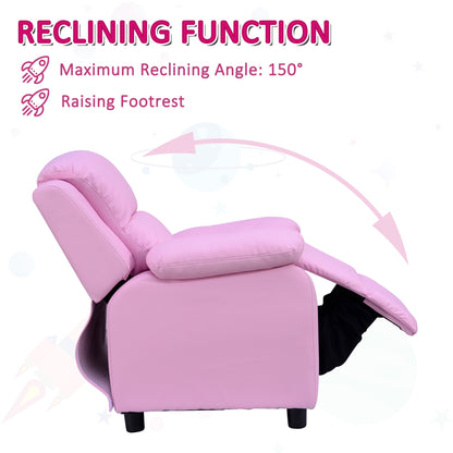 Kids Children Recliner Lounger Armchair Games Chair Sofa Seat PU Leather Look w/ Storage Space on Arms Pink