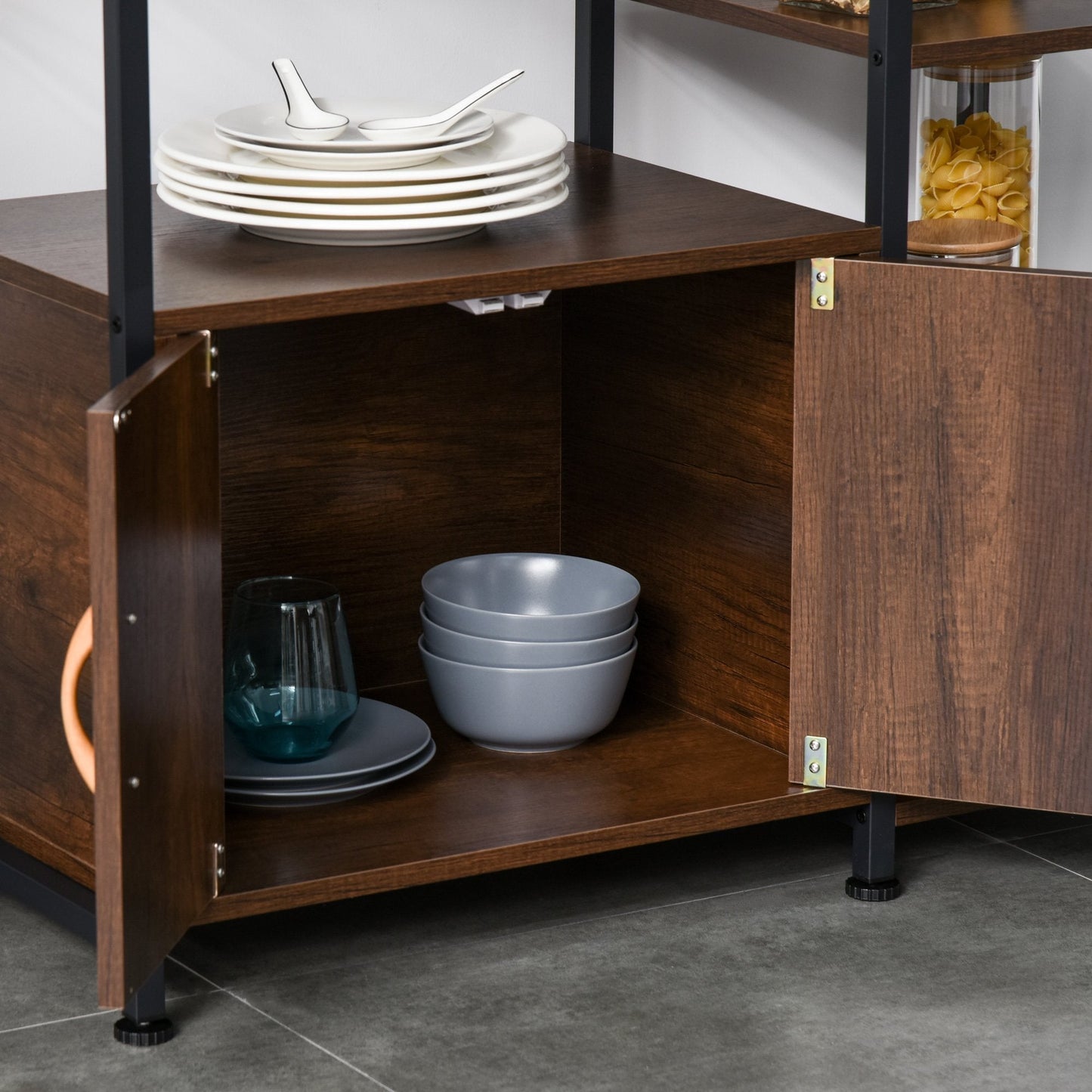 Industrial Storage Shelf Kitchen Cupboard Sideboard Metal Frame End Desk with Cabinet & Rack for Dining Room