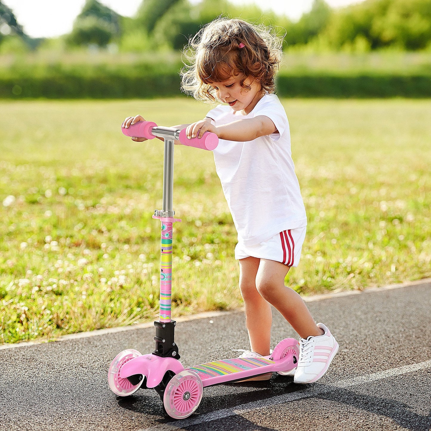 Foldable Scooter for Kids with 3 Wheel Adjustable Height Flashing Wheels